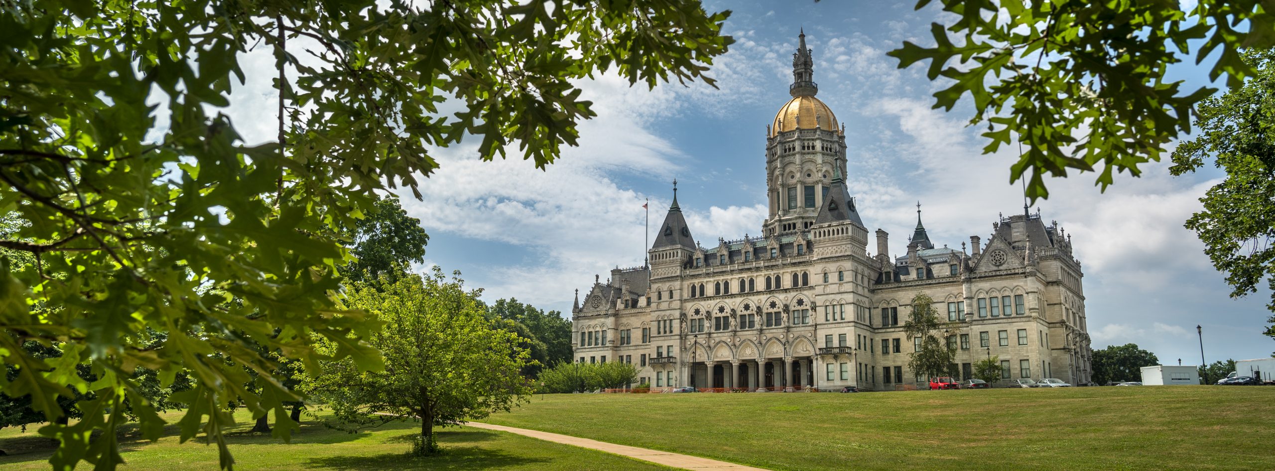 Connecticut State Capitol Government building panorama in Bushnell Park downtown Hartford Connecticut USA