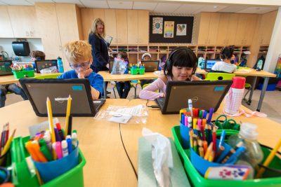 NEAG School of Education student’s at Mansfield Elementary School doing their student teaching on April 28, 2023. (Sean Flynn/UConn Photo)