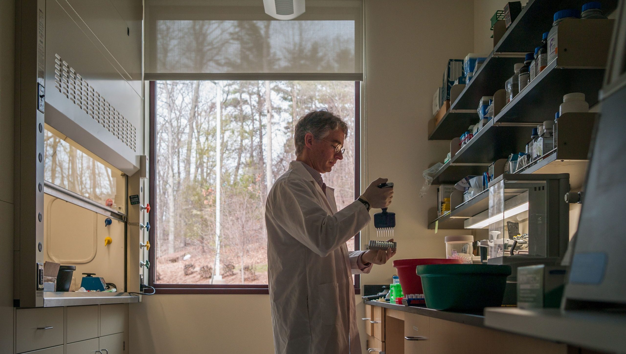 Mark Driscoll, co-founder of Shoreline Biome, at work in a lab at the UConn technology incubator in Farmington.