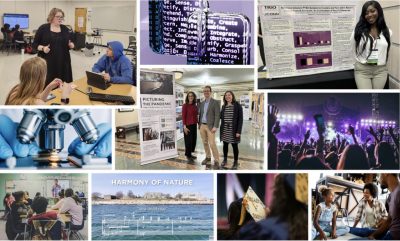 Photo collage representing UConn research including students, labs, technology, nature.