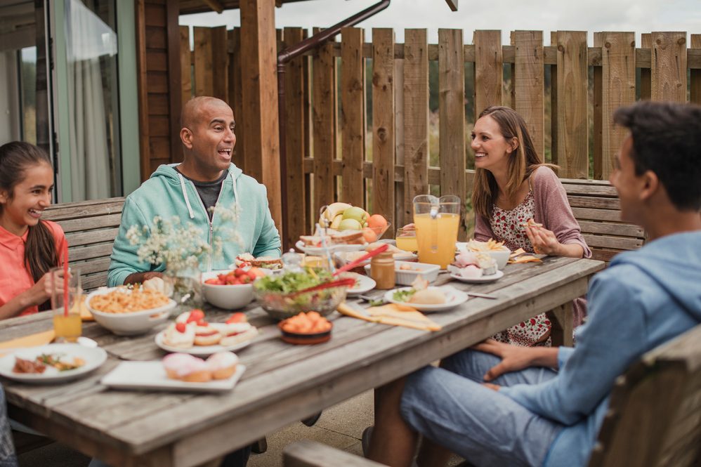 Family eating outdoors
